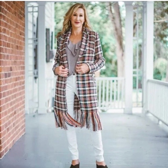 CAbi Jackets & Blazers - NWT Cabi contemporary trench style wrap coat with fringe